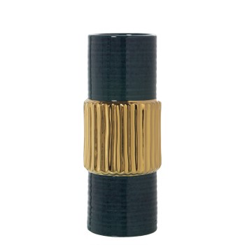 Dark Green And Gold Ceramic Vase- Ø13x33cm