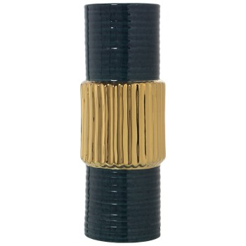 Dark Green And Gold Ceramic Vase- Ø15x39cm