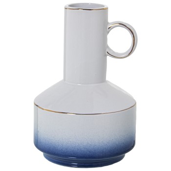 White And Blue Ceramic Vase With Handle- Ø15x23cm