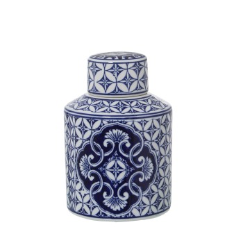 White And Blue Ceramic Ginger Jar- Ø14x22cm