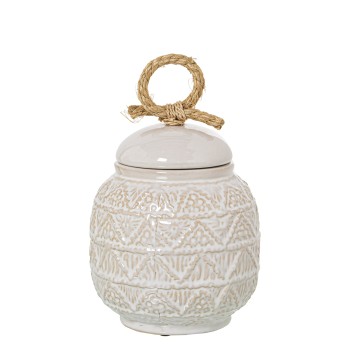 White Ceramic Vase With Rope On Lid- Ø15x18cm