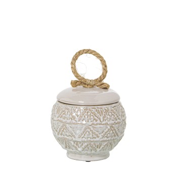 White Ceramic Ginger Jar With Rope On Lid- Ø16x24cm