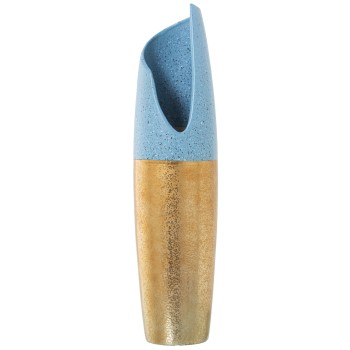 Vaso In Ceramica - Dorato E Azzurro- Ø14x55cm
