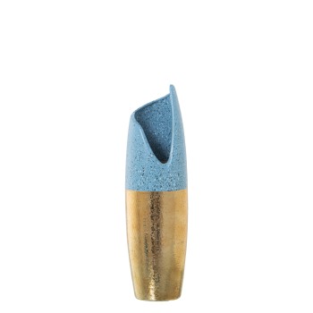 Vaso In Ceramica - Dorato E Azzurro- Ø12x41cm