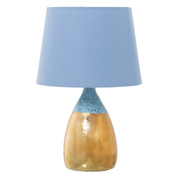 Lampe En Céramique - Doré Et Bleu + 52705 - 1xe27-max.60w - Cable: 125cm- Ø25x38cm, Base:ø13,5x26,5cm