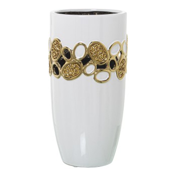 Vaso Traforato In Ceramica - Bianco E Oro- Ø15x30cm