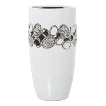 White And Silver Ceramic Fretwork Vase- Ø15x30cm