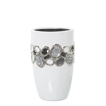 White And Silver Ceramic Fretwork Vase- Ø14x23cm