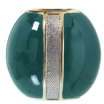 Vaso In Ceramica - Verde E Oro Con Brillantini Argentati- 25x13x23cm