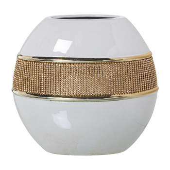 White And Gold With Gold Sparkles Ceramic Vase- 24x12x24cm