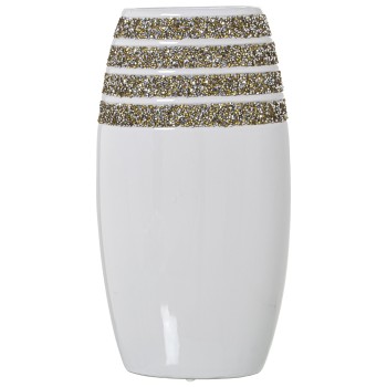 White With Strass Ceramic Vase- 19x12x35cm