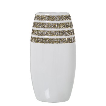 White With Strass Ceramic Vase- 16x9x30cm