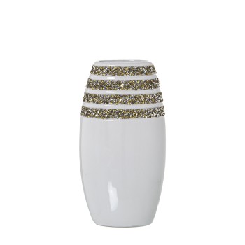 Vase En Céramique - Blanc Avec Faux Diamants- 13x9x25cm