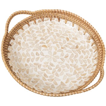 Plateau Nacre/rattan_40x33x5/7cm