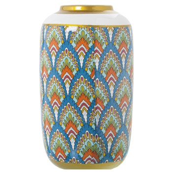 Decorated Ceramic Vase With White And Golden Edge- Ø18x30cm