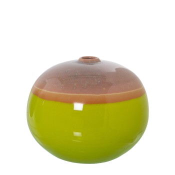 Vaso In Ceramica Colore Reattivo - Rosa E Verde - 20cm- Ø23x20cm