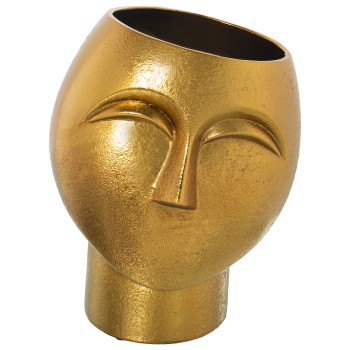 Vaso In Ceramica Faccia - Oro - 30cm- _22x22x28cm, Boca:ø15cm