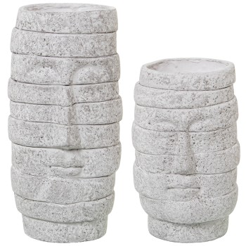 Set 2 Vasi In Ceramica Con Facce Color Granito_ø13x30+ø13x22