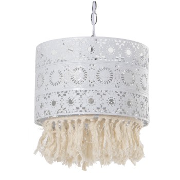 White Metal, Acrylic And Fringed Pendant Light - 1xe27, Max.40w Not Included- Ø29,5x20/28cm, Cable:48cm