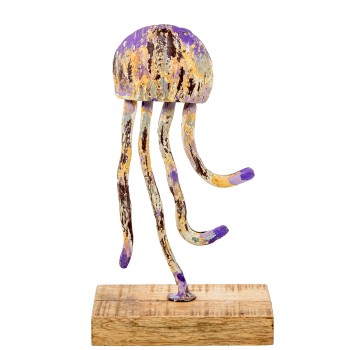 Iron Jellyfish Figure W/base Wood 15x10x26cm