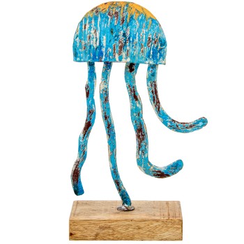 Iron Jellyfish Figure W/base Wood 18x10x32cm