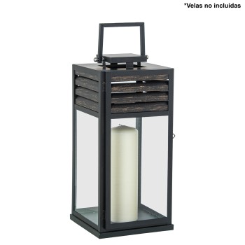 Lanterna De Metal Preto/madeira 20x21x44cm