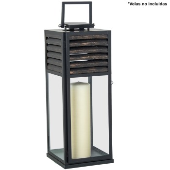 Lanterna De Metal Preto/madeira 20x21x54cm