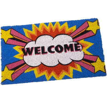 Felpudo Fibra De Coco -welcome- Colores 45x75x2cm