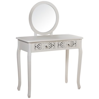 Wooden 2 Carved Drawers Console Table With Mirror- 90x40x78cm