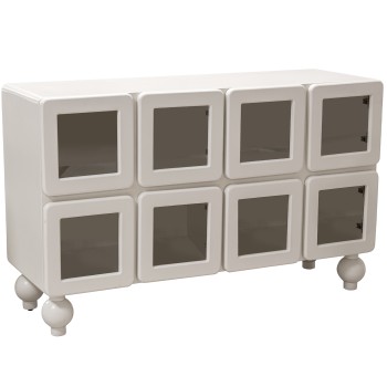 Aparador Em Madeira Mdf Branca Com 8 Portas De Vidro _120x30x80cm