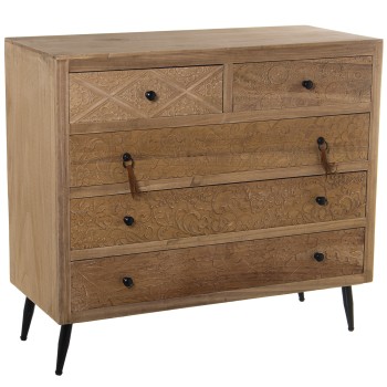 Commode En Bois Avec 5 Tiroirs - Paulownia+dm- 89x39x81cm, Alt.patas:16cm