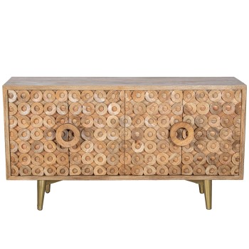 Credenza In Legno Di Mango 4 Ante Con Gambe In Metallo Dorato 152x45x83cm