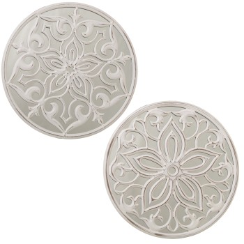 Décorations Murales En Bois Ajouré Et Miroir - Blanc Décapé Ø50x1,4cm, Madera: Dm