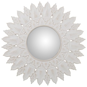 Pickled White Fretwork Round Mirror - Ø70cm - Ins: Ø28cm- Ø70x2cm, Int:ø28cm