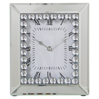 Horloge De Table - Miroir Avec Faux Diamants - Pile: 1xaa Non Incluse- 22x6x26cm, Esfera:16x20cm
