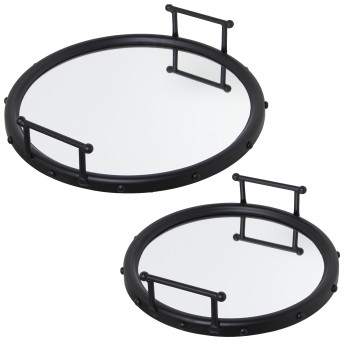 Set 2 Vassoi In Metallo - Nero E Specchio- Ø47x9cm+ø40x9cm,int:ø41/ø33