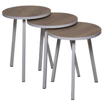 Set 3 Tavolini In Legno Gambe In Metallo Bianco- _ø38x51+ø38x48+ø38x45cm