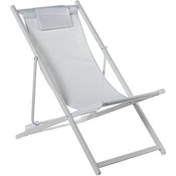 Sedia Da Spiaggia Pieghevole In Alluminio/textilene Bianco, 5 Posizioni 61x96/103x92/82cm