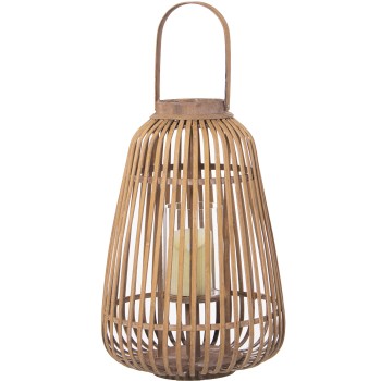 Wicker Candle Holder Lantern W/cottage Ø30x45cm Glass:ø10x15