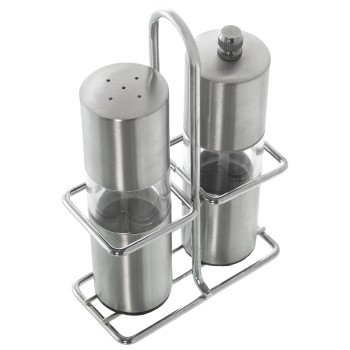 Set Salero+pimentero Acero Inox/acrilico C/soporte Metal Cr 10x4,5x16cm,salero:3,5x12,5cm