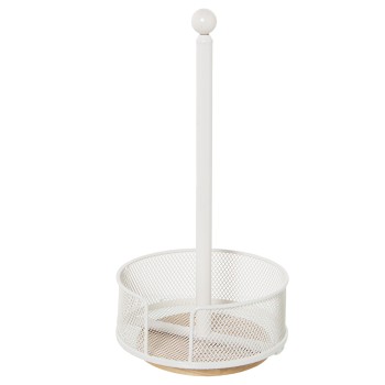 Portarotolo Da Cucina In Metallo Griglia - Bianco- Ø18x36cm, Base Giratoria