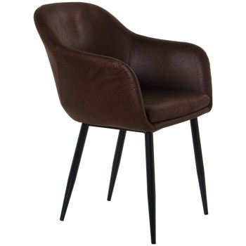 Worn Brown Faux Leather Chair W/black Metal Legs _58x55x83cm Seat Height:50cm