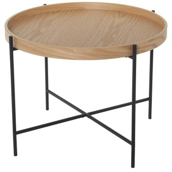 Mesa Auxiliar Madera Naturalpatas Metal Negro Ø62x45cm,madera:dm+chapa Robl