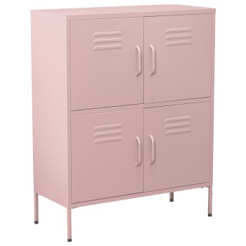 Credenza In Metallo Con 4 Ante - Rosa- 80x35x102cm, Alt. Patas:15cm