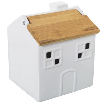 Pots D´ail En Céramique Avec Couvercle En Bambou - Blanc 16x15x19cm