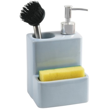 Light Blue Ceramic Soap Dispenser With Sponge Holder 11x9x18cm