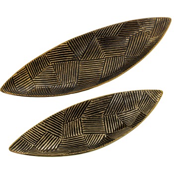 21290-set 2 Centrotavola In Ceramica Oro Nero 57x19x11+47x16x9cm