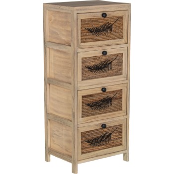 Armadietto A 4 Cassetti In Vimini Con Struttura In Legno Color Naturale 40x30x94cm, Casseti:36x28x19cm, Legno:paulownia