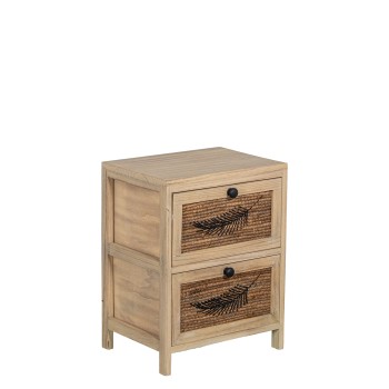 Armadietto A 2 Cassetti In Vimini Con Struttura In Legno Color Naturale 40x30x52cm, Casseti:36x28x19cm, Legno:paulownia