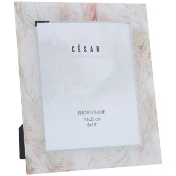 Cadre Photo En Verre Décoré De Marbre Doré - 20x25cm- Ext:28x33cm